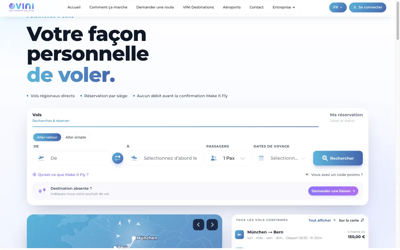 Flugsuche auf der Website der Airline Flyvbird